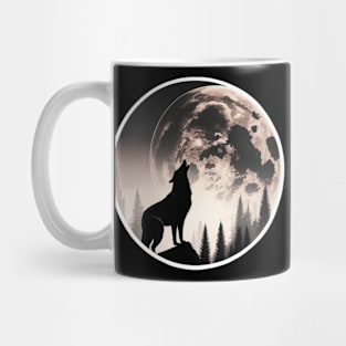 wolf looking to the moon Mug